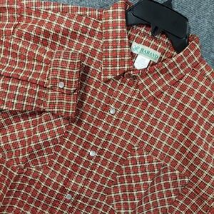 Haband Shirt Mens Large Tall Red Plaid Western Pearl Snap‎ Pockets Long Sleeve